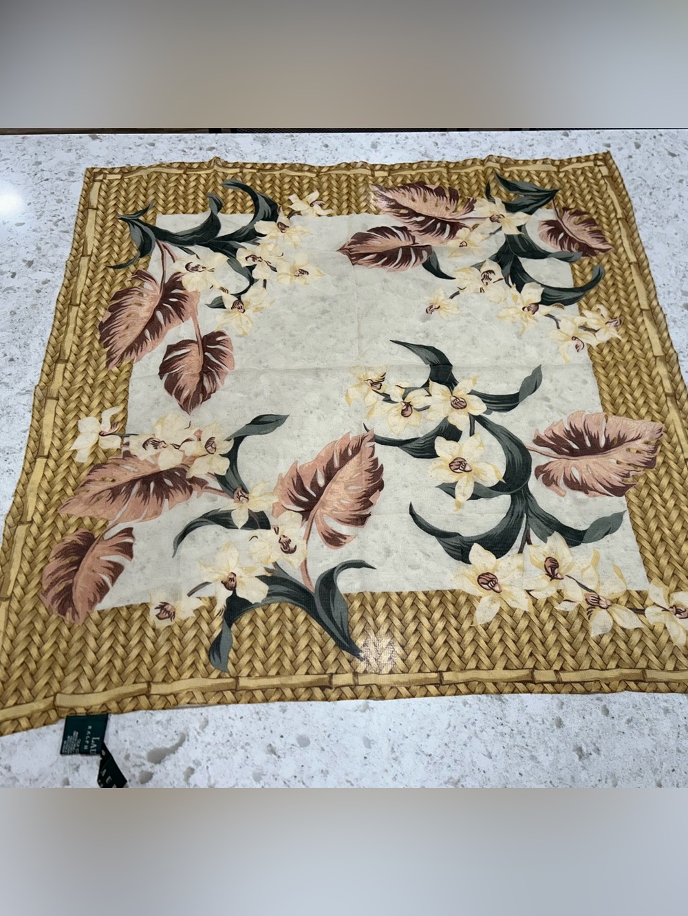 Vintage Ralph Lauren tropical floral basket weave pattern scarf NWT